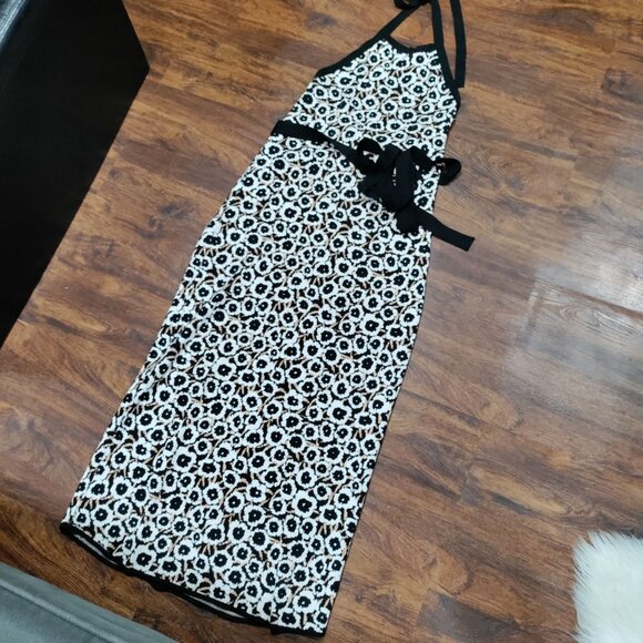 Diane Von Furstenberg Halter Tie Neck Neutral Poppy Sweater Knit Midi Dress M - Picture 2 of 14